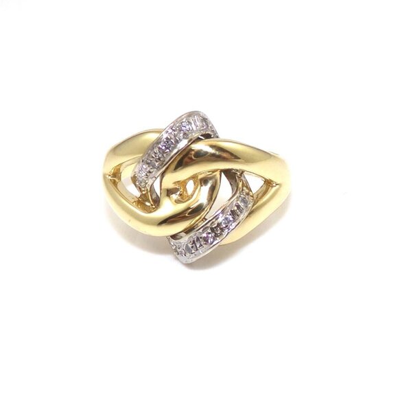 18K Yellow Gold White Gold Diamond Swirl Ring Size 7